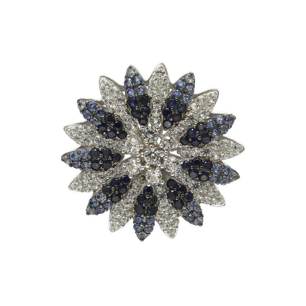 Suzy Levian Silver 0.02 Ct. Tw. Diamond & Sapphire Brooch